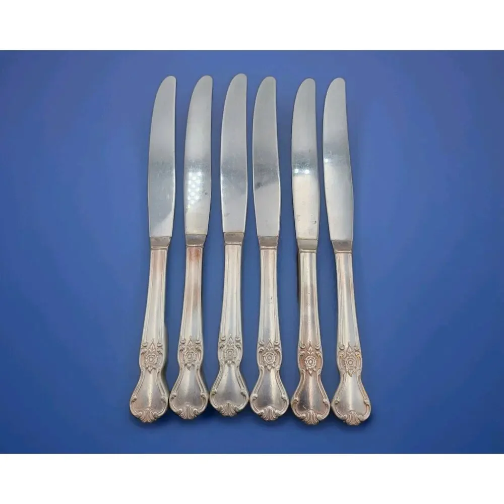 Vtg Old Community Oneida Silver Plate Set of 6 Dinner Knives Rose